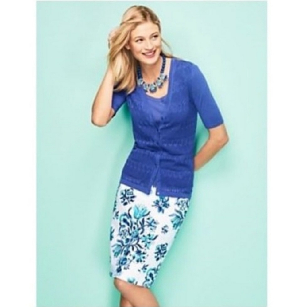 Talbots Blue Floral Vase Skirt